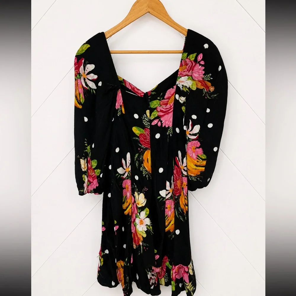 Farm Rio Nanaju Floral Mini tropical Bold Dress in Black Multi Pinks Orange XS - Picture 7 of 10